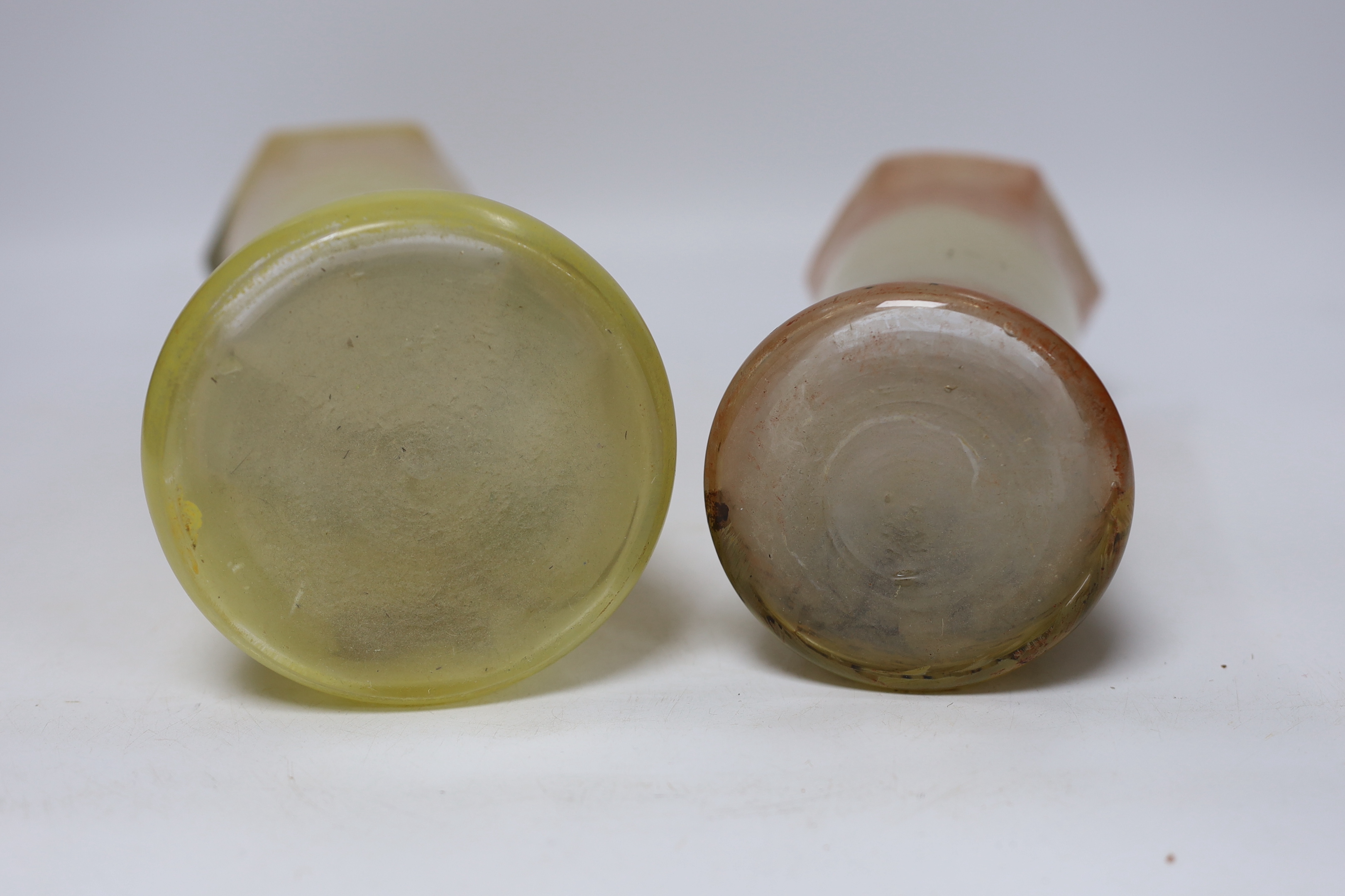 Two early 20th century French enamelled glass vases, 29cm